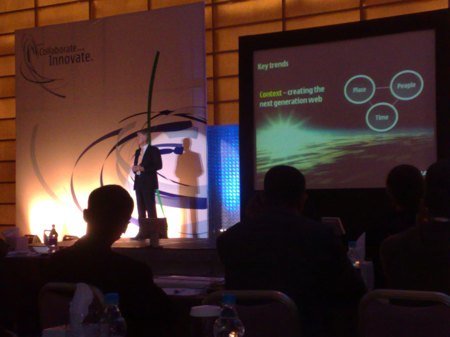 Nokia's Anssi Vanjoki on the stage at the Dead Sea event