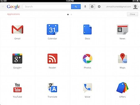 Google icons on iPad app